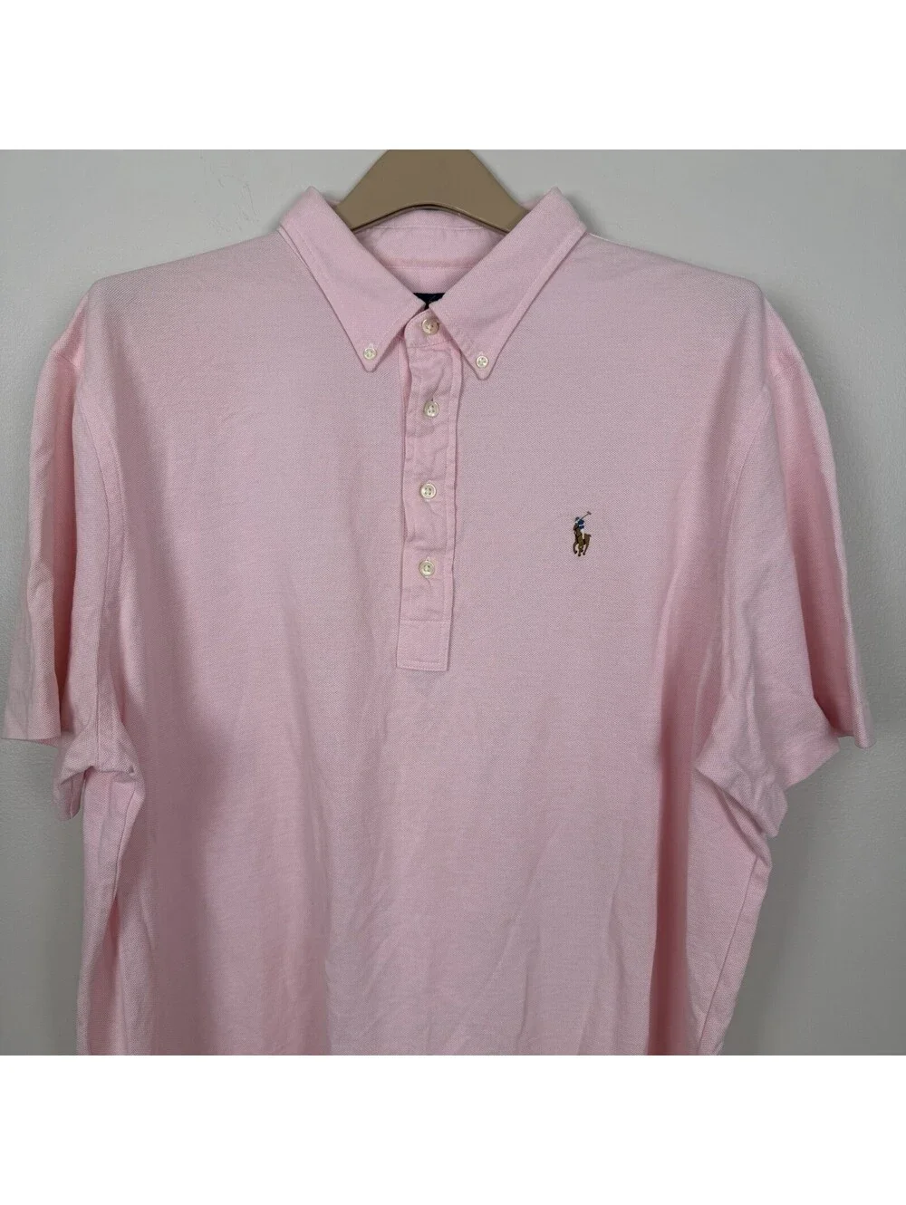 Ralph Lauren Polo Shirt Men 2XL Pink Knit Oxford Pony Casual Short Sleeve Preppy
